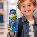 Personalisierte 16-oz-Trinkflasche für Kinder im Cartoon-Stil mit Namen und Strohhalm – für den täglichen Gebrauch, zum Schulanfang oder als Geburtstagsgeschenk für Jungen und Mädchen