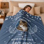 Personalized Angel Wing Paw Print Pet Photo Soft Throw Blanket with Name and Text Home Decor Birthday Pet Memorial Gift for Pet Lovers