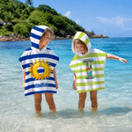 Personalised Tropical Summer Initial Multicolour Stripe Soft Quick Dry Hooded Beach Towel with Name Beach Swimming Pool Summer Holiday Gift for Kids