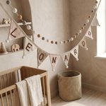 Personalised Multicolour Name Hangable Triangle Banner Pennant with Fluff Balls Home Decor Birthday Baby Shower Gift for Kids Parents