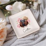 Personalised Birth Flower Nail Art Bible Faith Ceramic Circle Square Jewellery Dish with Name Daily Use Birthday Gift for Black Christian Woman