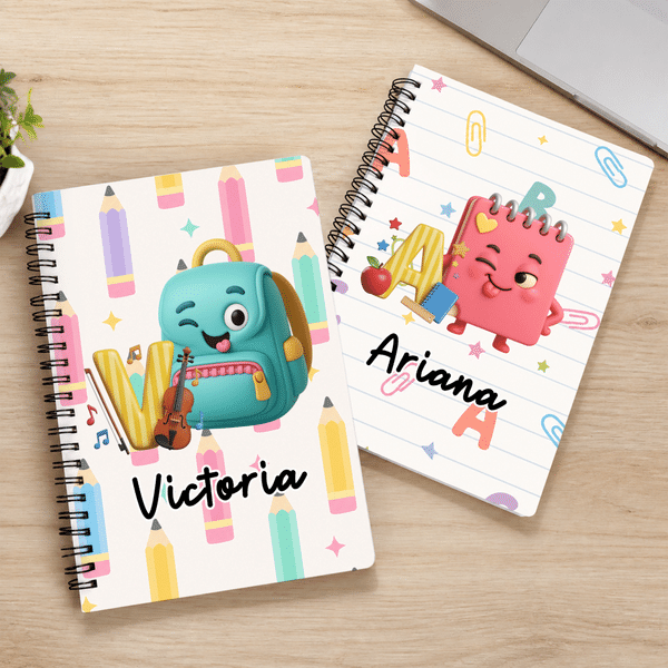 Personalized Cartoon Anthropomorphic Design A5 Spiral Notebook with Name and Initial Daily Use Teacher's Day Birthday Gift for Teachers Students