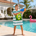 Personalised Tropical Summer Initial Multicolour Stripe Soft Quick Dry Hooded Beach Towel with Name Beach Swimming Pool Summer Holiday Gift for Kids