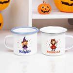 Personalized Pumpkin Ghost Cartoon Character 12 oz Enamel Mug with Name Daily Use Halloween Gift for Kids