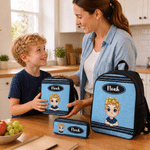 Personalized Gradient Sequin Cartoon Kid Character Backpack Lunch Bag Pencil Case Set of 3 with Name Back to School Birthday Gift for Boys Girls