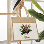 Personalized Black Girl Nail Art Birth Flower Large Jute Tote Bag with Name Birthday Anniversary Baptism Gift for Christian