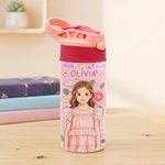 Personalised Multicolour Excavator Animal 12 oz Insulated Kid Water Bottle with Name and Photo Back to School Birthday Gift for Boys Girls Kids