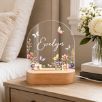 Veilleuse LED personnalisée en acrylique, motif floral mignon, avec prénom et socle en bois – Décoration d'intérieur, cadeau d'anniversaire pour les enfants et la famille