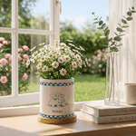 Personalized Blue and White Porcelain Style Pet Photo Ceramic Planter Pot with Name and Bamboo Tray Home Decor Memorial Birthday Gift for Pet Owner