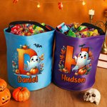 Personalised Pumpkin Ghost Colourful LED Light Bucket Bag with Name and Initial Halloween Party Gift for Kids