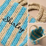 Gepersonaliseerde, kleurrijke, gestreepte, geborduurde naam, handgemaakte papieren raffia geweven handtas – cadeau voor vrouwen voor de zomervakantie, het strand, het zwembad of een feestje