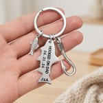 Llavero personalizado con motivos de pesca, monograma y fecha: regalo de cumpleaños o aniversario para hombres aficionados a la pesca