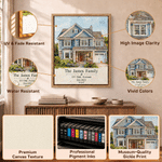 Personalised Oil Painting House Building Canvas Print with Photo Address Year and Text Wall Decor Ship from USA Housewarming Gift for Family Friends
