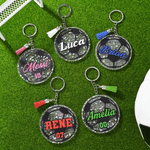 Personalised Classic Glitter Football Acrylic Keyring with Name Number and Tassel Daily Use Back to School Birthday Gift for Football Lovers