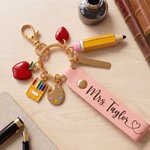 Personalized School Theme Apple Pencil Charm Keychain with Name Back to School Teacher's Day Appreciation Gift for Teachers