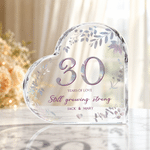 Personalized Glitter Leaf Border Year of Love Heart-Shaped Acrylic Plaque with Names Valentine's Day Wedding Anniversary Gift for Couple