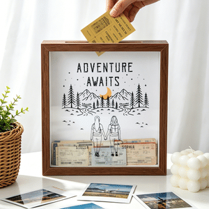 Personalised Adventure Couple Wooden Memory Box with Name Home Decor Anniversary Birthday Gift for Couple