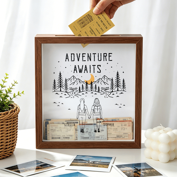 Personalized Adventure Couple Wooden Memory Box with Name Home Decor Anniversary Birthday Gift for Couple
