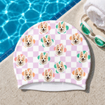 Personalized Multicolour Chessboard Flower Face Photo Comfortable Swim Cap Swimming Accessories Birthday Gift for Men Women Kids