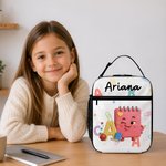 Personalized School Cartoon Pattern Waterproof Lunch Bag with Name and Initial Back to School Birthday Gift for Kids Students