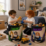 Personalized Cartoon Character Excavator Large Capacity Laundry Storage Basket with Name Daily Household Birthday Gift for Kids Parents