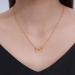 Personalised Dainty Interlocking Double Heart Pendant Necklace with Engraved Text Anniversary Mother's Day Birthday Gift for Women