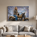 Gepersonaliseerde motorfiets canvasprint met structuur foto en naam - wanddecoratie en verjaardagscadeau voor motorliefhebbers