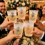 Personalised Colourful Line Photo Frosted Plastic Cups with Name and Date Set of 10 Wedding Venue Use Wedding Favors for Bride Couple Guest