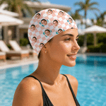 Personalized Multicolour Chessboard Flower Face Photo Comfortable Swim Cap Swimming Accessories Birthday Gift for Men Women Kids