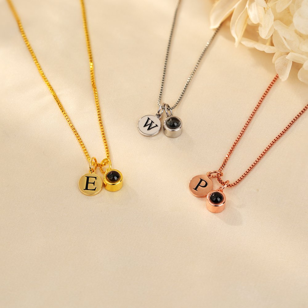 Personalised Engraved Initial Disc Photo Projection Necklace with 100 Languages I Love You Dainty Jewellery Birthday Anniversary Gift for Women 3