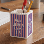 Personalised Teacher Striped Bow DIY Building Blocks Pencil Holder with Text and Name Teacher's Day Appreciation Gift for Teacher Educator