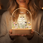 Personalized Floral Pet Photo Acrylic LED Night Light with Name Date and Wooden Base Home Decor Pet Memorial Sympathy Gift for Pet Owner