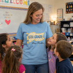 Personalized Multicolor Bow Checkered Flag Pattern T-Shirt with Grade and Name Back to School First Day of School Teacher's Day Gift for Teacher