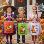 Personalised Pumpkin Ghost Colourful LED Light Bucket Bag with Name and Initial Halloween Party Gift for Kids
