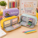 Personalised Cartoon Kid Character Dinosaur Fantasy Unicorn Three-Layer Pencil Case with Name Back to School Birthday Gift for Students Kids
