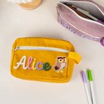 Personalized Cute Cartoon Animal Large Corduroy Pencil Case with Name Back to School Gift for Kids Students