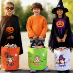 Personalized Halloween Theme Witch Hat Cartoon Kid Character LED Light Bucket Bag with Name Trick or Treat Halloween Party Gift for Boys Girls