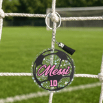Personalised Classic Glitter Football Acrylic Keyring with Name Number and Tassel Daily Use Back to School Birthday Gift for Football Lovers