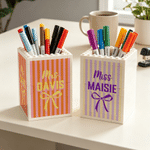 Personalised Teacher Striped Bow DIY Building Blocks Pencil Holder with Text and Name Teacher's Day Appreciation Gift for Teacher Educator