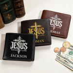 Personalized JESUS Saved My Life Cross PU Leather Wallet with Name Daily Use Birthday Baptism Gift for Christian Man