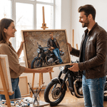 Gepersonaliseerde motorfiets canvasprint met structuur foto en naam - wanddecoratie en verjaardagscadeau voor motorliefhebbers