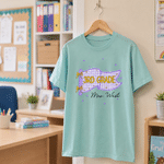 Personalized Multicolor Bow Checkered Flag Pattern T-Shirt with Grade and Name Back to School First Day of School Teacher's Day Gift for Teacher