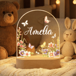 Veilleuse LED personnalisée en acrylique, motif floral mignon, avec prénom et socle en bois – Décoration d'intérieur, cadeau d'anniversaire pour les enfants et la famille