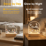 Veilleuse LED personnalisée en acrylique, motif floral mignon, avec prénom et socle en bois – Décoration d'intérieur, cadeau d'anniversaire pour les enfants et la famille