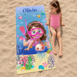 Personalized 3D-Style Design Photo Oversized Quick-Dry Beach Towel with Name Beach Party Summer Vacation Birthday Gift for Kids Diving Instructors