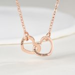 Personalised Dainty Interlocking Double Heart Pendant Necklace with Engraved Text Anniversary Mother's Day Birthday Gift for Women