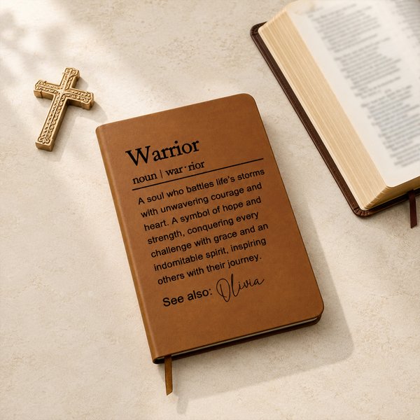 Personalised Warrior Faux Leather Journal Notebook with Name Inspirational Encouragement Cancer Recovery Anniversary Gift for Cancer Patient Survivor
