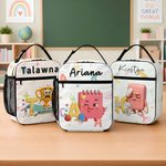 Personalized School Cartoon Pattern Waterproof Lunch Bag with Name and Initial Back to School Birthday Gift for Kids Students