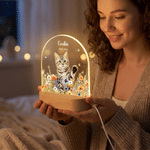 Personalized Floral Pet Photo Acrylic LED Night Light with Name Date and Wooden Base Home Decor Pet Memorial Sympathy Gift for Pet Owner
