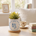 Personalized Blue and White Porcelain Style Pet Photo Ceramic Planter Pot with Name and Bamboo Tray Home Decor Memorial Birthday Gift for Pet Owner
